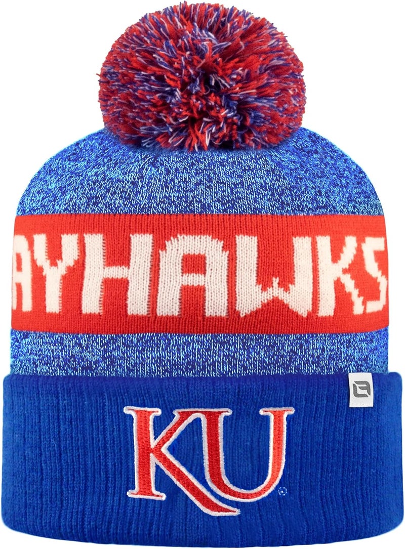 LogoFit NCAA Team Color-Embroidered Logo -Cuffed Knit Skully Beanie Pom Hat-OSFM - Image 2